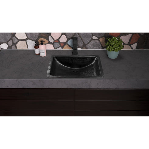 Hand Hammered 21 inch Venetian Dual Mount Bathroom Vanity Sink - Matte Black